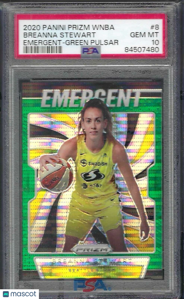 2020 Panini Prizm WNBA Emergent Breanna Stewart #8 Green Pulsar PSA 10