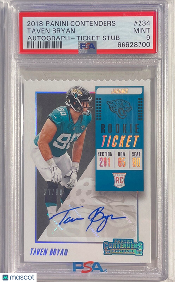 2018 Panini Contenders Taven Bryan #234 Autograph Ticket Stub PSA 9