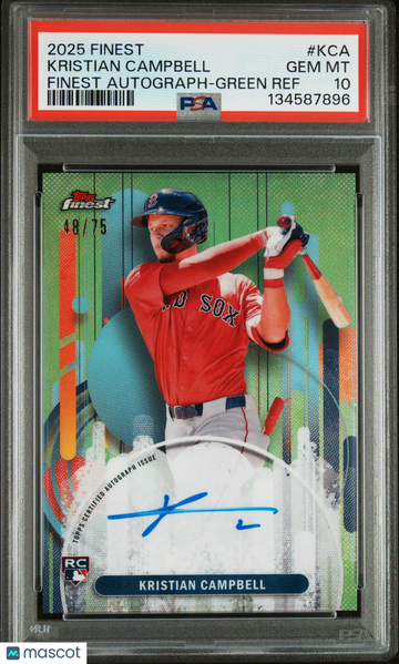 2025 Topps Finest Finest Autographs Kristian Campbell #KCA Green Ref /75 Rookie PSA 10