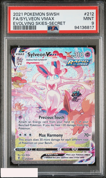 2021 POKEMON SWORD AND SHIELD EVOLVING SKIES FA SYLVEON VMAX #212 SECRET PSA 9