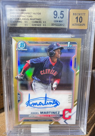 2021 Bowman Chrome Prospect Angel Martinez Gold Refractor Auto /50 BGS 9.5 / 10