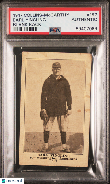 1917 Collins-Mccarthy Earl Yingling #197 Blank Back PSA A