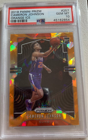 2019 Prizm Cameron Johnson Orange Ice RC PSA 10