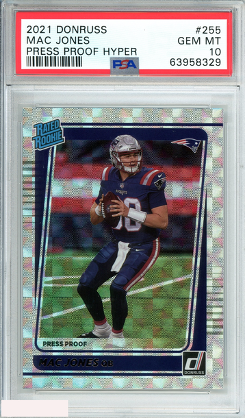 2021 PANINI DONRUSS MAC JONES #255 PRESS PROOF HYPER ROOKIE RC PSA 10 GEM MT