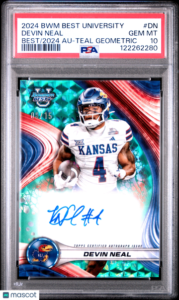 2024 Bowman Best University Best Of 2024 Autographs Devin Neal #DN Teal Geometric /15 PSA 10 Topps
