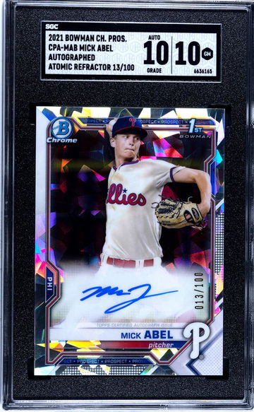 2021 Bowman Chrome Prospects #CPA-MAB Mick Abel Auto. Atomic Ref. /100 SGC 10