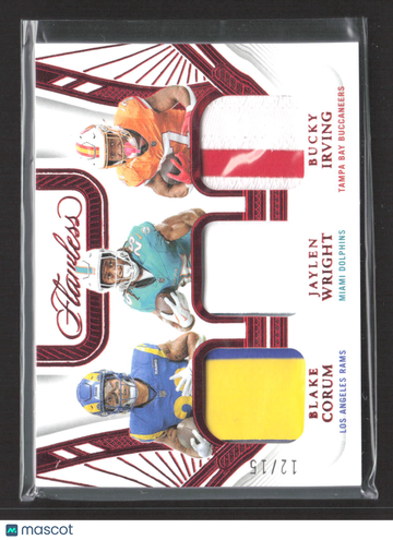 2025 Panini Flawless Bucky Irving Blake Corum Jaylen Wright #TP-RB2 Triple Patch Memorabilia