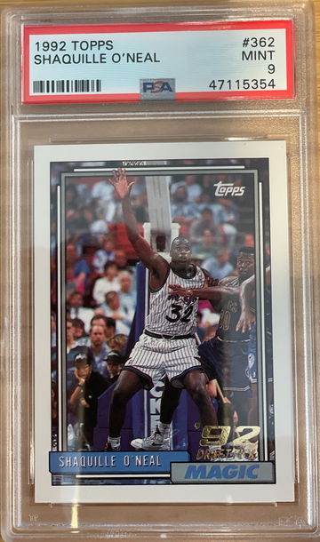 Shaquille O'Neal - Shaq - Rookie RC HOF - 1992 Topps #362 PSA 9.  Perfectly Centered, could be a 10 regrade?