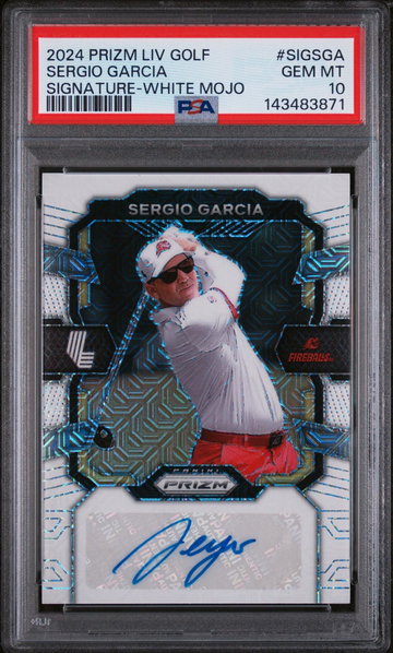 2024 Panini Prizm Liv Golf Signatures White Mojo Sergio Garcia #SIGSGA /36 PSA 10