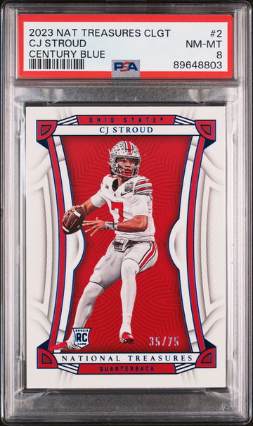 2023 Panini National Treasures Collegiate Century Blue CJ Stroud #2 /75 PSA 8