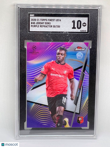 2020 Topps Finest Uefa Jeremy Doku #40 Purple Refractor SGC 10