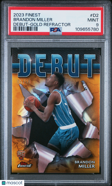 2023 Topps Finest Debut Brandon Miller #D2 Gold Refractor /50 PSA 9