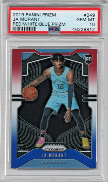 JA Morant 2019 Panini Prizm 249 Red White Blue Rookie PSA 10 Gem Mint ROTY?