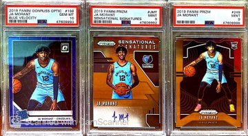 Ja Morant (1x Prizm psa 9, 1x Prizm Auto PSA 9, 1x OPTIC BLUE VELO. PSA 10)