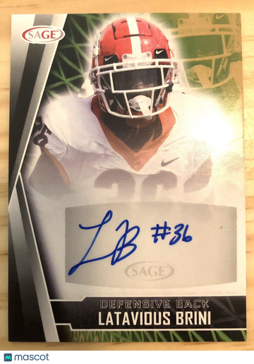 Latavious Brini 2022 Sage Football Auto Autograph Georgia Bulldogs