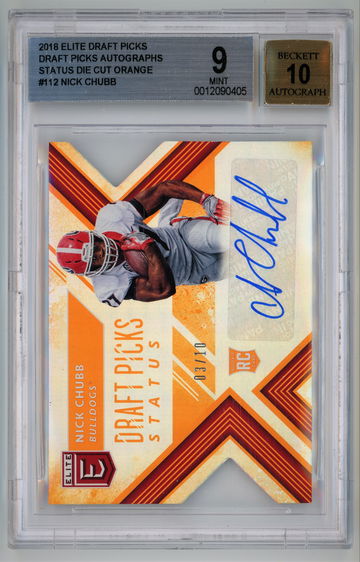 2018 Elite Draft Picks Draft Picks Autographs Status Die Cut Orange  /10 Nick Chubb BGS 9 w 10 Auto  Pop 1 None Higher!!