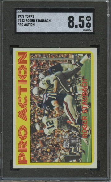 1972 Topps Pro Action #122 Roger Staubach Dallas Cowboys SGC 8.5 NM/MT+