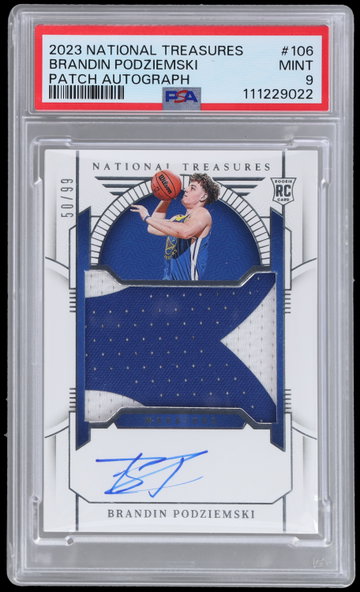 2023 National Treasures Brandin Podziemski Patch Autograph PSA 9