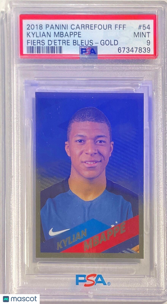 2018 Panini Carrefour FFF Fiers D'etre Bleus Kylian Mbappe #54 Gold PSA 9