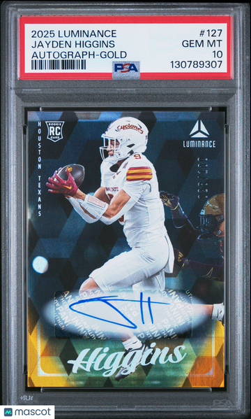 2025 Panini Luminance Jayden Higgins #127 Autograph Gold /100 RC Rookie PSA 10 Panini Authentic