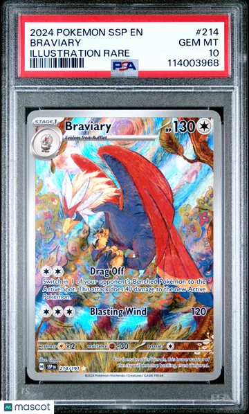2024 Pokemon SSP EN-Surging Sparks Braviary Illustration Rare PSA 10 #214