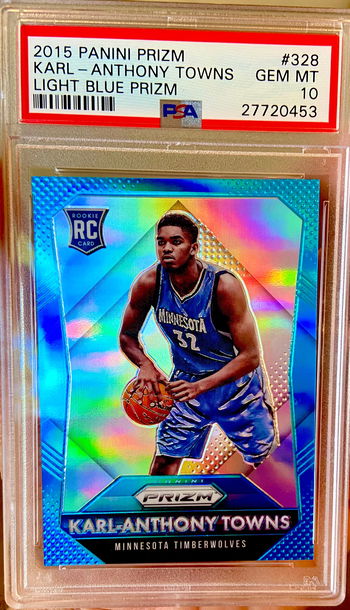 2015 Panini Prizm Karl-Anthony Towns Light Blue Prizm #/199 PSA 10 Pop 16