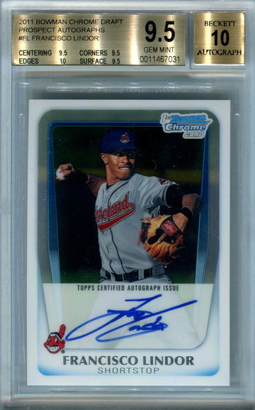 2011 Bowman Chrome Francisco Lindor BGS 9.5 auto 10 true gem