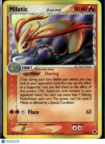 2006 EX Dragon Frontiers Milotic Holo Rare #5/101
