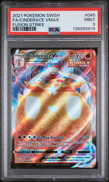 2021 Pokemon Sword and Shield Fusion Strike Cinderace Vmax #45 PSA 9