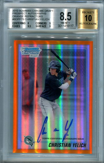 Christian Yelich Orange Refractor /25 BGS 8.5 auto 10