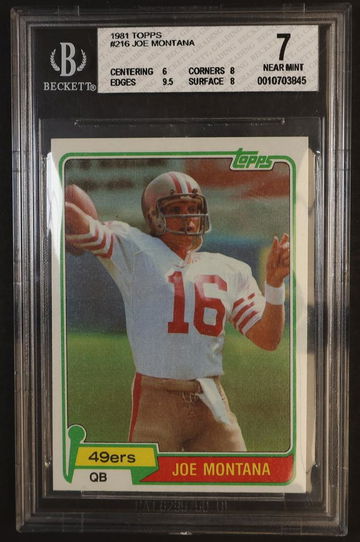 1981 Topps 216 Joe Montana Rookie Beckett 7 VG 49ers