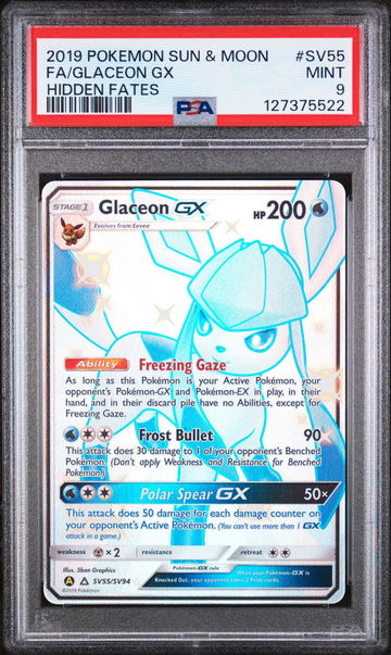 2019 Pokemon Sun and Moon Hidden Fates Glaceon Gx #SV55 PSA 9