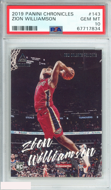 2019 PANINI CHRONICLES ZION WILLIAMSON #143 PELICANS ROOKIE RC PSA 10 GEM MT