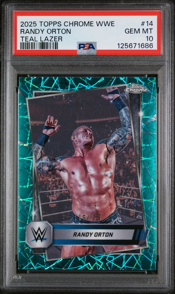 2025 Topps Chrome WWE Teal Lazer Randy Orton #14 /175 PSA 10