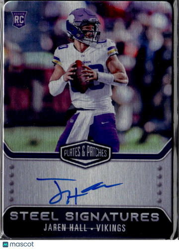 Jaren Hall 2023 Panini Plates & Patches Steel Signatures RC Auto Minnesota Vikings