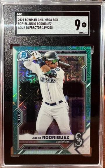 2021 Bowman Chrome Julio Rodriguez Mega Box BCP-86 Aqua /225 SGC 9