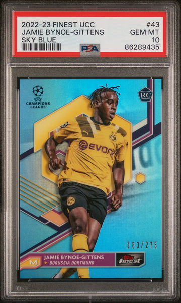 2022-23 TOPPS FINEST UEFA UCL JAMIE BYNOE-GITTENS  SKY BLUE #43 RC PSA 10