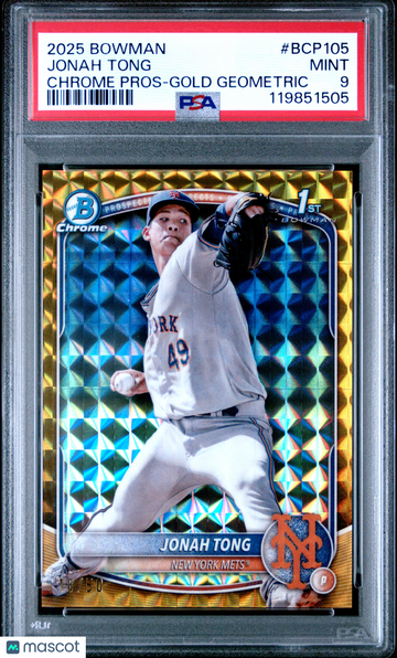 2025 Bowman Chrome Prospects Jonah Tong #BCP105 Gold Geometric /50 PSA 9