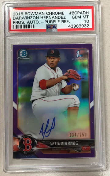 2018 Bowman Chrome Darwinzon Hernandez Pros. Auto Purple PSA 10 234/250