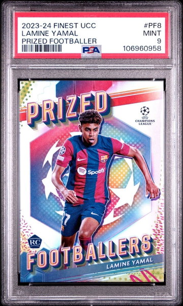 2023-24 TOPPS FINEST UCC PRIZED FOOTBALLER #PF8 LAMINE YAMAL RC PSA 9 BARCELONA