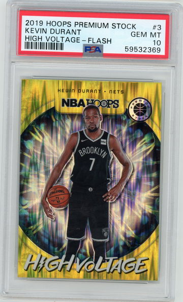 2019 Hoops Premium Stock Kevin Durant High Voltage Flash Gold #3 PSA 10 GEM MINT Brooklyn Nets