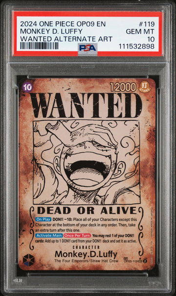 2024 One Piece Emperors In New World Wanted Poster Alternate Art Monkey D Luffy #OP05-119 PSA 10