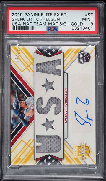 2019 Panini Elite Spencer Torkelson USA national material patch auto PSA 9