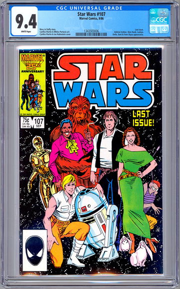STAR WARS #107 CGC 9.4 JOE RUBINSTEIN COVER WHILCE PORTACIO ART FINAL ISSUE 1986