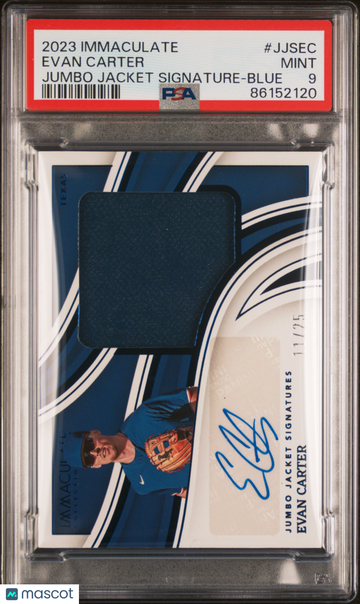 2023 Panini Immaculate Collection Jumbo Jacket Signatures Evan Carter Jumbo Jacket Signature Blue #JJSEC PSA 9