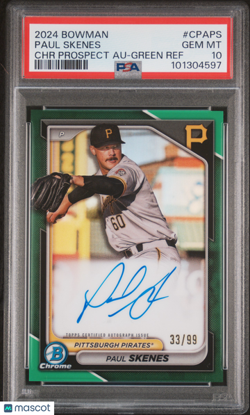 2024 Bowman Chrome Prospect Autographs Paul Skenes #CPAPS Green Ref /99 PSA 10