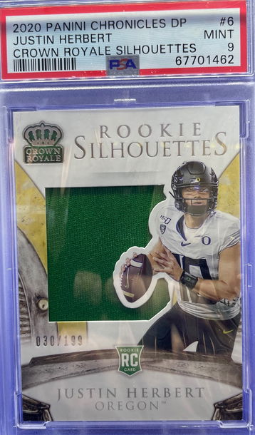 2020 Panini Crown Royale Justin Herbert /199 Rookie RC Silhouettes PSA 9 Mint SP