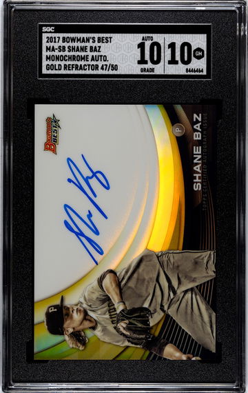 2017 Bowman's Best Monochrome Auto Gold Refractor /50 Shane Baz SGC 10 w 10 Auto Pop 1!!