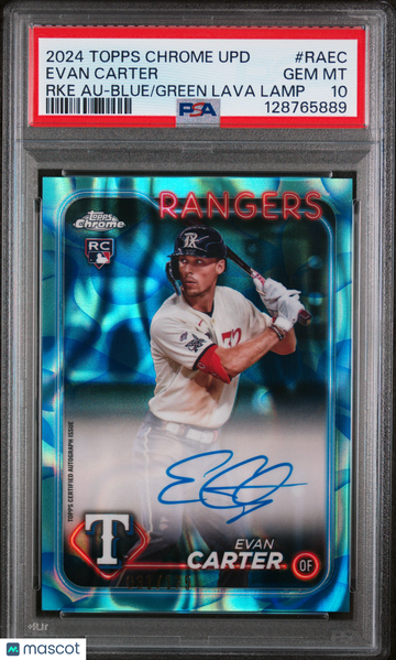 2024 Topps Chrome Update Rookie Autographs Evan Carter #RAEC Blue Green Lava Lamp 031/175 PSA 10