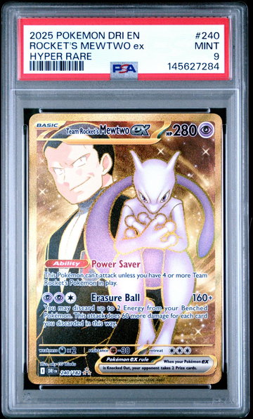 2025 Pokemon Scarlet and Violet Destined Rivals Hyper Rare Team Rocket's Mewtwo Ex #240 PSA 9